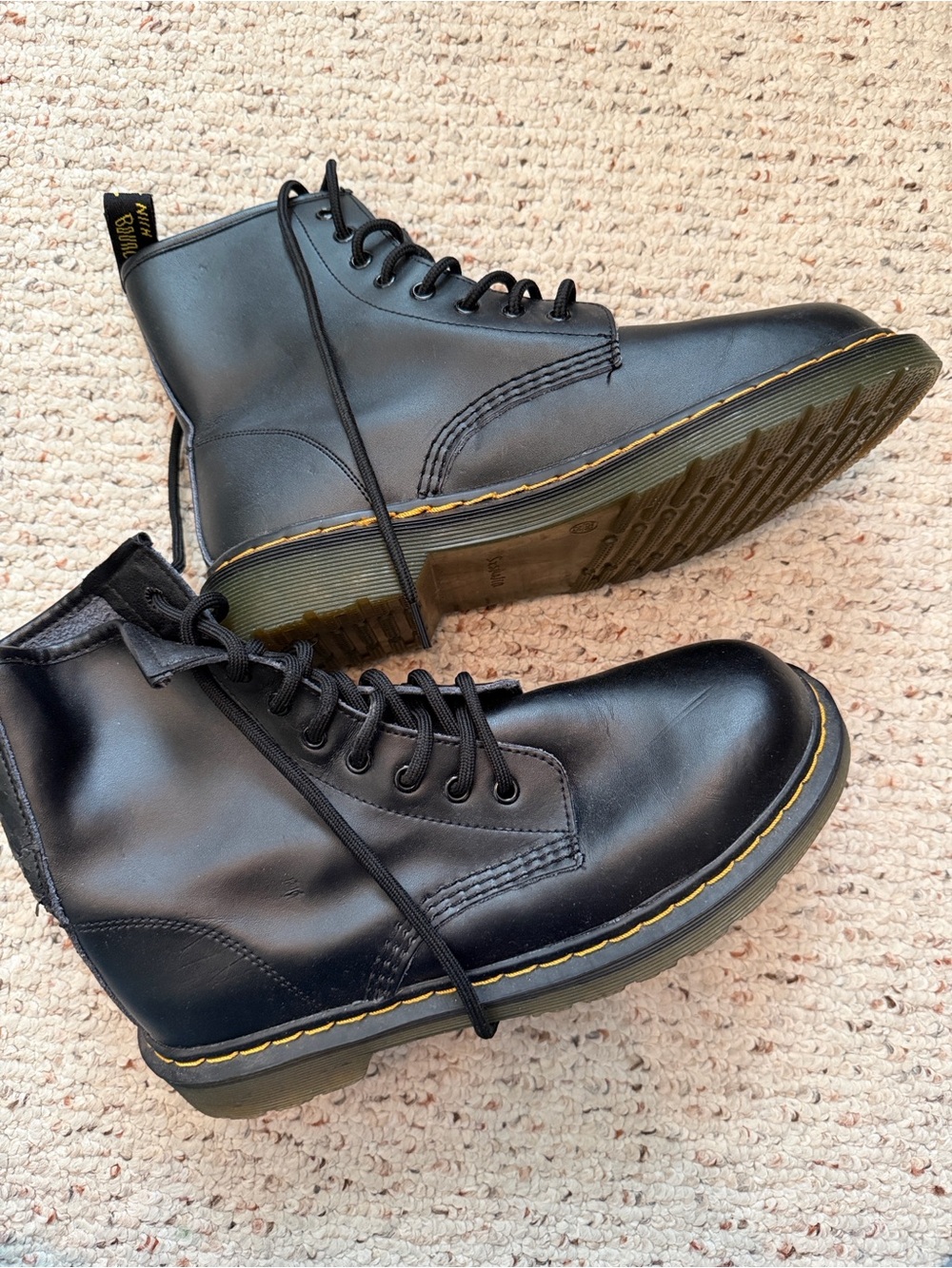 Black Leather Lace-Up Ankle Boots with Yellow Stitching